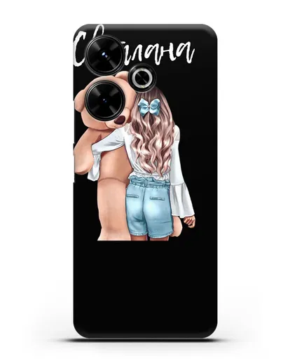 Именной чехол Девушка с плюшевым медведем силиконовый для Xiaomi Poco M6