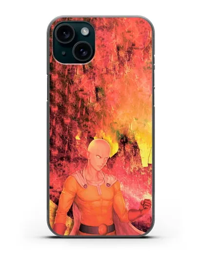 Чехол аниме Ванпанчмен - Сайтама в ярости силиконовый для iPhone 15 Plus