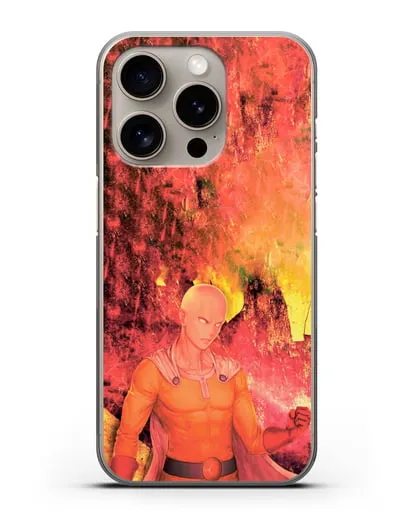 Чехол аниме Ванпанчмен - Сайтама в ярости силиконовый для iPhone 15 Pro