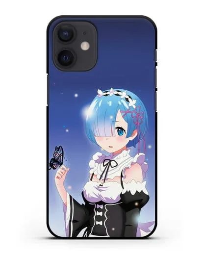 Чехол аниме Re:zero жизнь с нуля - Рем с бабочкой силиконовый для iPhone 12 mini