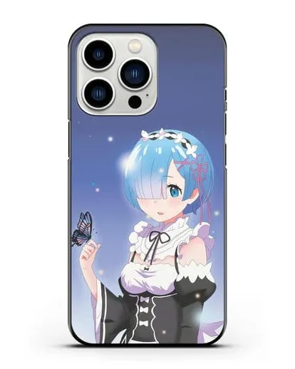 Чехол аниме Re:zero жизнь с нуля - Рем с бабочкой силиконовый для iPhone 13 Pro