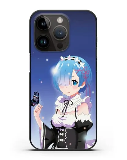 Чехол аниме Re:zero жизнь с нуля - Рем с бабочкой силиконовый для iPhone 14 Pro