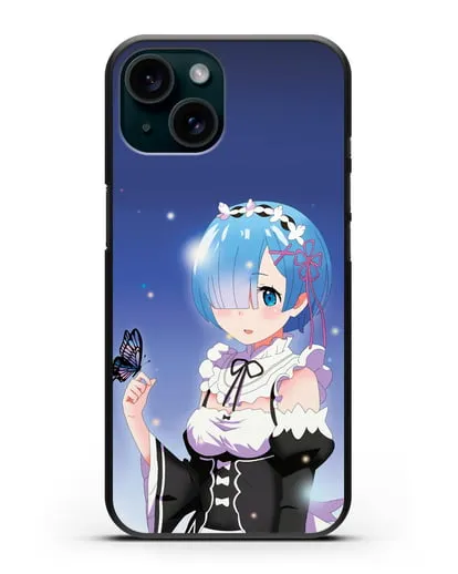 Чехол аниме Re:zero жизнь с нуля - Рем с бабочкой силиконовый для iPhone 15