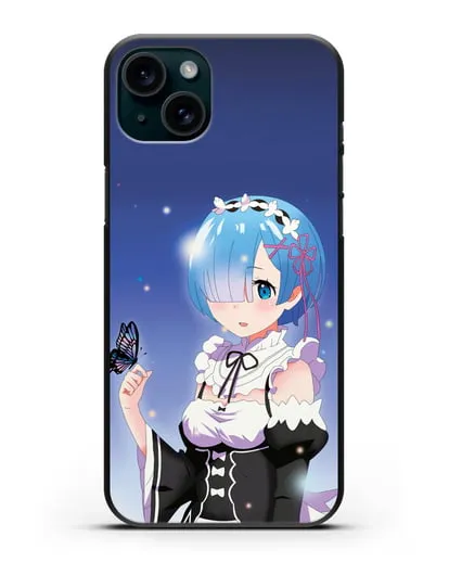 Чехол аниме Re:zero жизнь с нуля - Рем с бабочкой силиконовый для iPhone 15 Plus