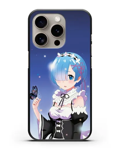 Чехол аниме Re:zero жизнь с нуля - Рем с бабочкой силиконовый для iPhone 15 Pro