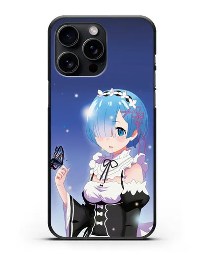 Чехол аниме Re:zero жизнь с нуля - Рем с бабочкой силиконовый для iPhone 15 Pro Max