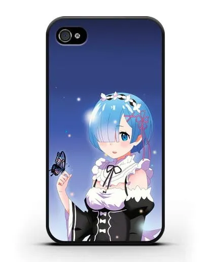 Чехол аниме Re:zero жизнь с нуля - Рем с бабочкой силиконовый для iPhone 4/4s