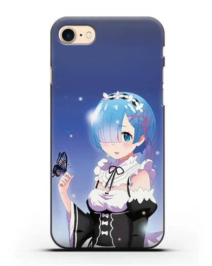 Чехол аниме Re:zero жизнь с нуля - Рем с бабочкой силиконовый для iPhone 8