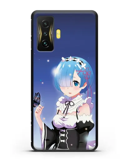 Чехол аниме Re:zero жизнь с нуля - Рем с бабочкой силиконовый для Xiaomi Poco F4 GT
