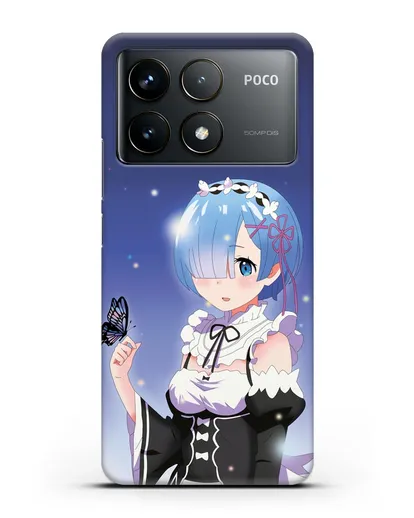 Чехол аниме Re:zero жизнь с нуля - Рем с бабочкой силиконовый для Xiaomi Poco F6 Pro