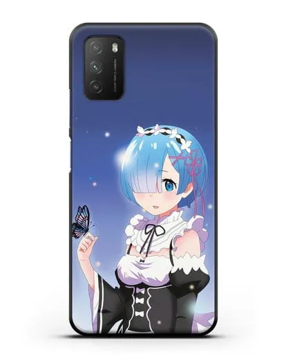 Чехол аниме Re:zero жизнь с нуля - Рем с бабочкой силиконовый для Xiaomi Poco M3