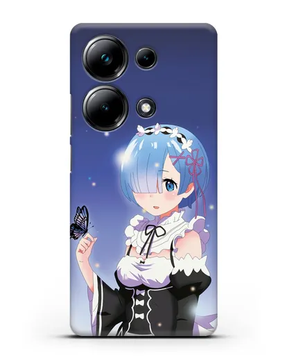 Чехол аниме Re:zero жизнь с нуля - Рем с бабочкой силиконовый для Xiaomi Poco M6 Pro