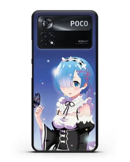 Чехол аниме Re:zero жизнь с нуля - Рем с бабочкой силиконовый для Xiaomi Poco X4 Pro