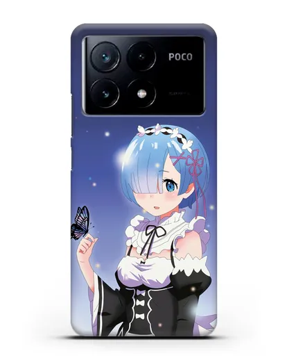 Чехол аниме Re:zero жизнь с нуля - Рем с бабочкой силиконовый для Xiaomi Poco X6 Pro