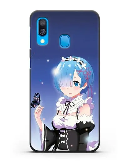 Чехол аниме Re:zero жизнь с нуля - Рем с бабочкой силиконовый для Samsung Galaxy A40 [SM-A405F]