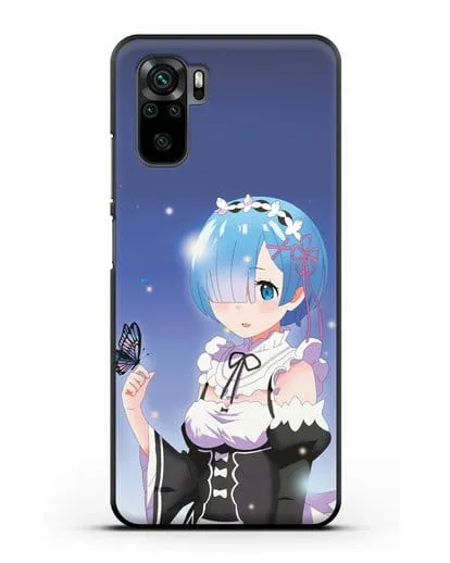 Чехол аниме Re:zero жизнь с нуля - Рем с бабочкой силиконовый для Xiaomi Redmi Note 10