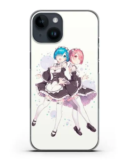 Чехол аниме Re:zero жизнь с нуля - Рем и Рам силиконовый для iPhone 14