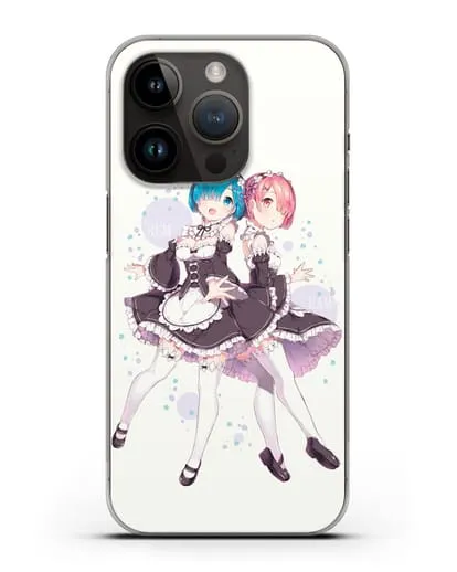 Чехол аниме Re:zero жизнь с нуля - Рем и Рам силиконовый для iPhone 14 Pro