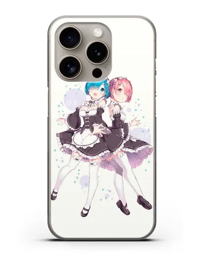 Чехол аниме Re:zero жизнь с нуля - Рем и Рам силиконовый для iPhone 15 Pro