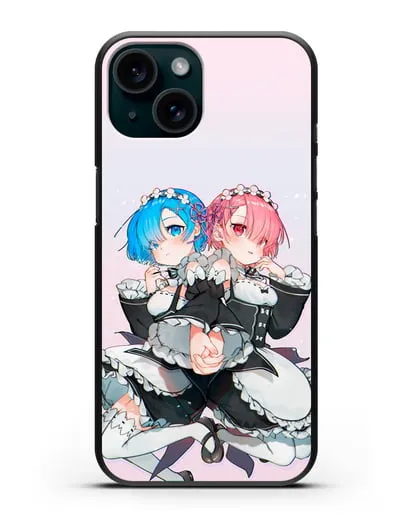 Чехол аниме Re:zero жизнь с нуля - Рем и Рам горничные силиконовый для iPhone 15