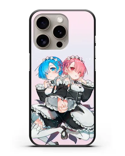 Чехол аниме Re:zero жизнь с нуля - Рем и Рам горничные силиконовый для iPhone 15 Pro