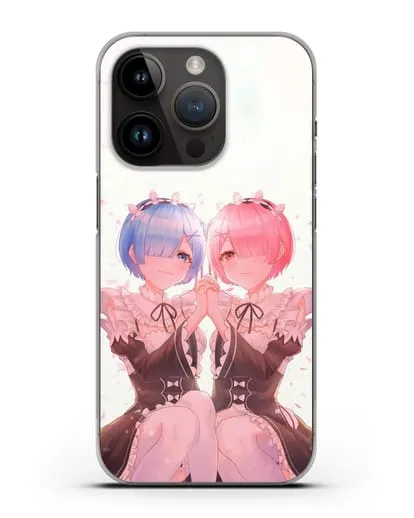 Чехол аниме Re:zero жизнь с нуля - Рем и Рам близняшки силиконовый для iPhone 14 Pro
