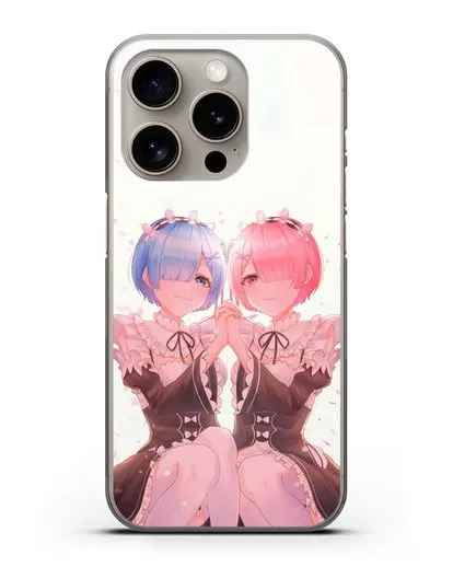 Чехол аниме Re:zero жизнь с нуля - Рем и Рам близняшки силиконовый для iPhone 15 Pro