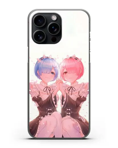Чехол аниме Re:zero жизнь с нуля - Рем и Рам близняшки силиконовый для iPhone 15 Pro Max