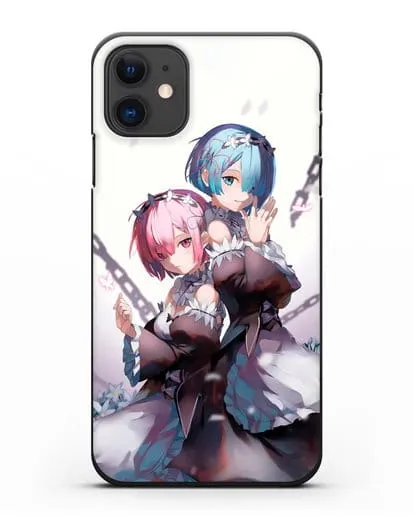Чехол аниме Re:zero жизнь с нуля - Рам и Рем с цепями силиконовый для iPhone 11