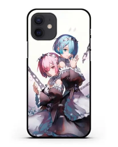 Чехол аниме Re:zero жизнь с нуля - Рам и Рем с цепями силиконовый для iPhone 12