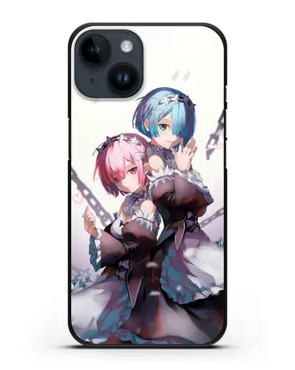 Чехол аниме Re:zero жизнь с нуля - Рам и Рем с цепями силиконовый для iPhone 14