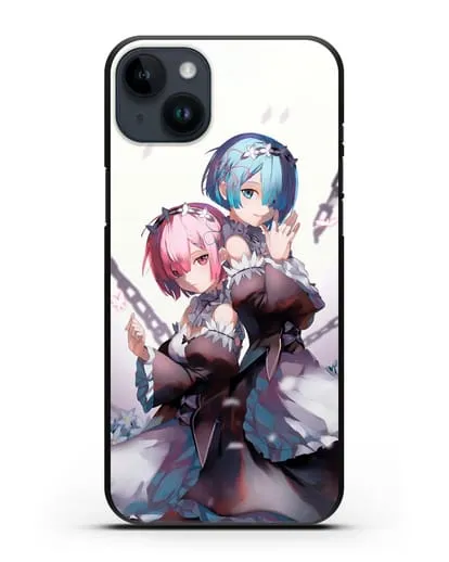 Чехол аниме Re:zero жизнь с нуля - Рам и Рем с цепями силиконовый для iPhone 14 Plus