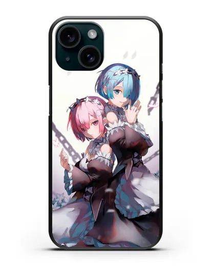 Чехол аниме Re:zero жизнь с нуля - Рам и Рем с цепями силиконовый для iPhone 15