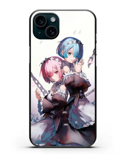 Чехол аниме Re:zero жизнь с нуля - Рам и Рем с цепями силиконовый для iPhone 15 Plus