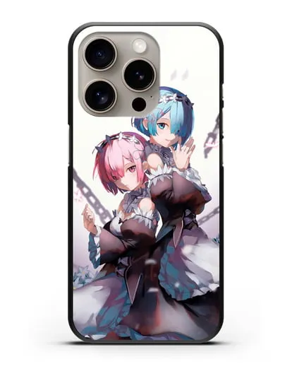 Чехол аниме Re:zero жизнь с нуля - Рам и Рем с цепями силиконовый для iPhone 15 Pro