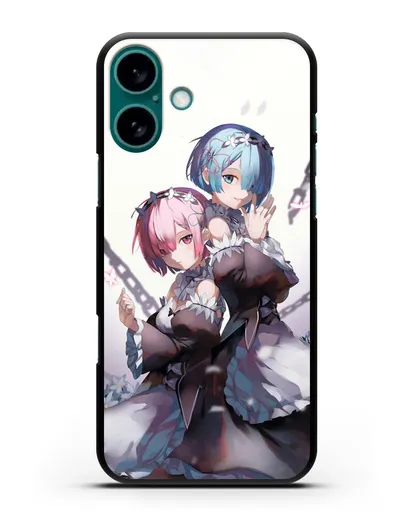 Чехол аниме Re:zero жизнь с нуля - Рам и Рем с цепями силиконовый для iPhone 16 Plus