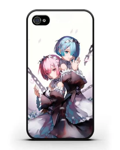 Чехол аниме Re:zero жизнь с нуля - Рам и Рем с цепями силиконовый для iPhone 4/4s