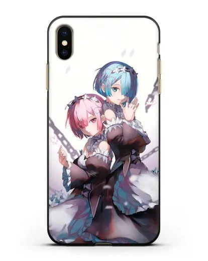 Чехол аниме Re:zero жизнь с нуля - Рам и Рем с цепями силиконовый для iPhone XS Max