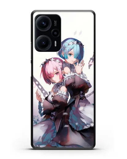 Чехол аниме Re:zero жизнь с нуля - Рам и Рем с цепями силиконовый для Xiaomi Poco F5
