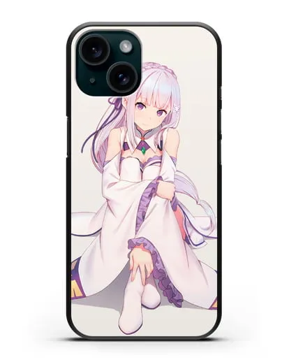 Чехол аниме Re:zero жизнь с нуля - Эмилия силиконовый для iPhone 15