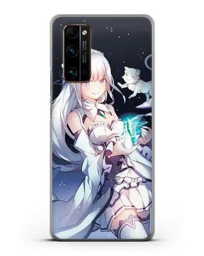 Чехол аниме Re:zero жизнь с нуля - Эмилия с кристаллом силиконовый для Honor 30 Pro Plus