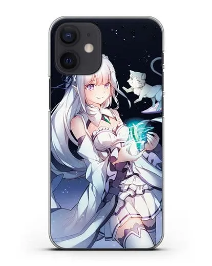 Чехол аниме Re:zero жизнь с нуля - Эмилия с кристаллом силиконовый для iPhone 12 mini