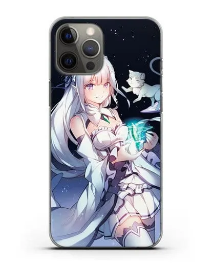 Чехол аниме Re:zero жизнь с нуля - Эмилия с кристаллом силиконовый для iPhone 12 Pro Max