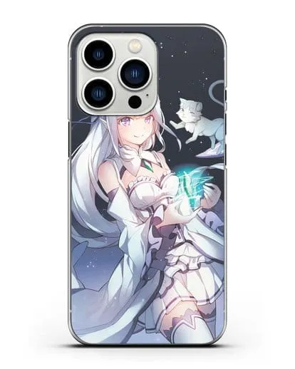 Чехол аниме Re:zero жизнь с нуля - Эмилия с кристаллом силиконовый для iPhone 13 Pro