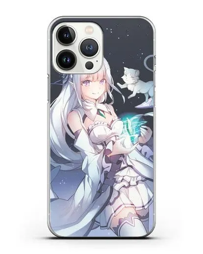 Чехол аниме Re:zero жизнь с нуля - Эмилия с кристаллом силиконовый для iPhone 13 Pro Max