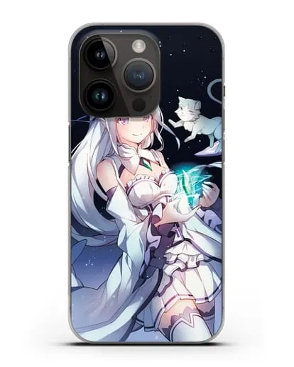 Чехол аниме Re:zero жизнь с нуля - Эмилия с кристаллом силиконовый для iPhone 14 Pro