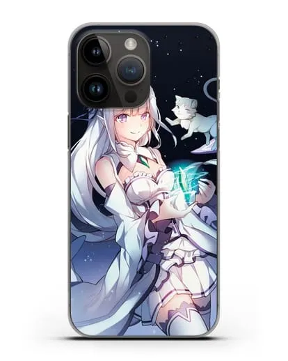 Чехол аниме Re:zero жизнь с нуля - Эмилия с кристаллом силиконовый для iPhone 14 Pro Max