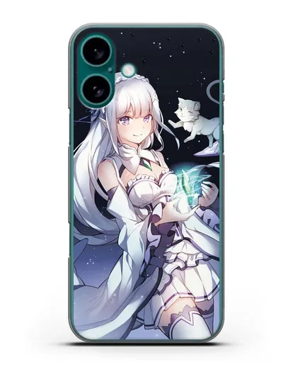 Чехол аниме Re:zero жизнь с нуля - Эмилия с кристаллом силиконовый для iPhone 16 Plus