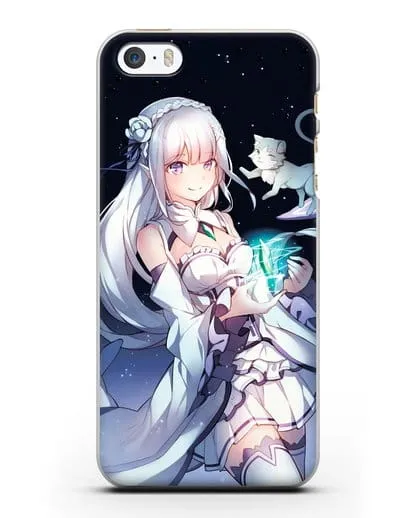 Чехол аниме Re:zero жизнь с нуля - Эмилия с кристаллом силиконовый для iPhone 5/5s/SE
