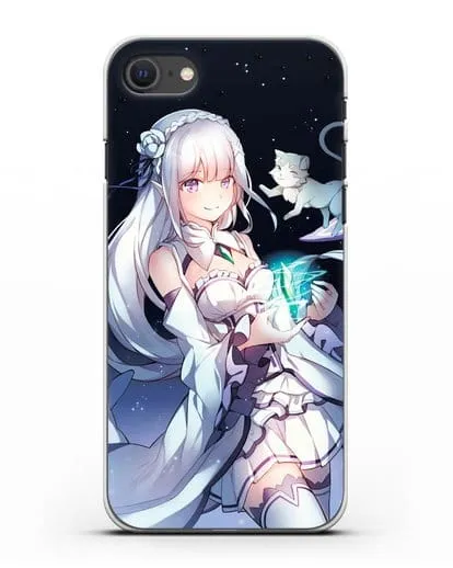 Чехол аниме Re:zero жизнь с нуля - Эмилия с кристаллом силиконовый для iPhone SE 2020